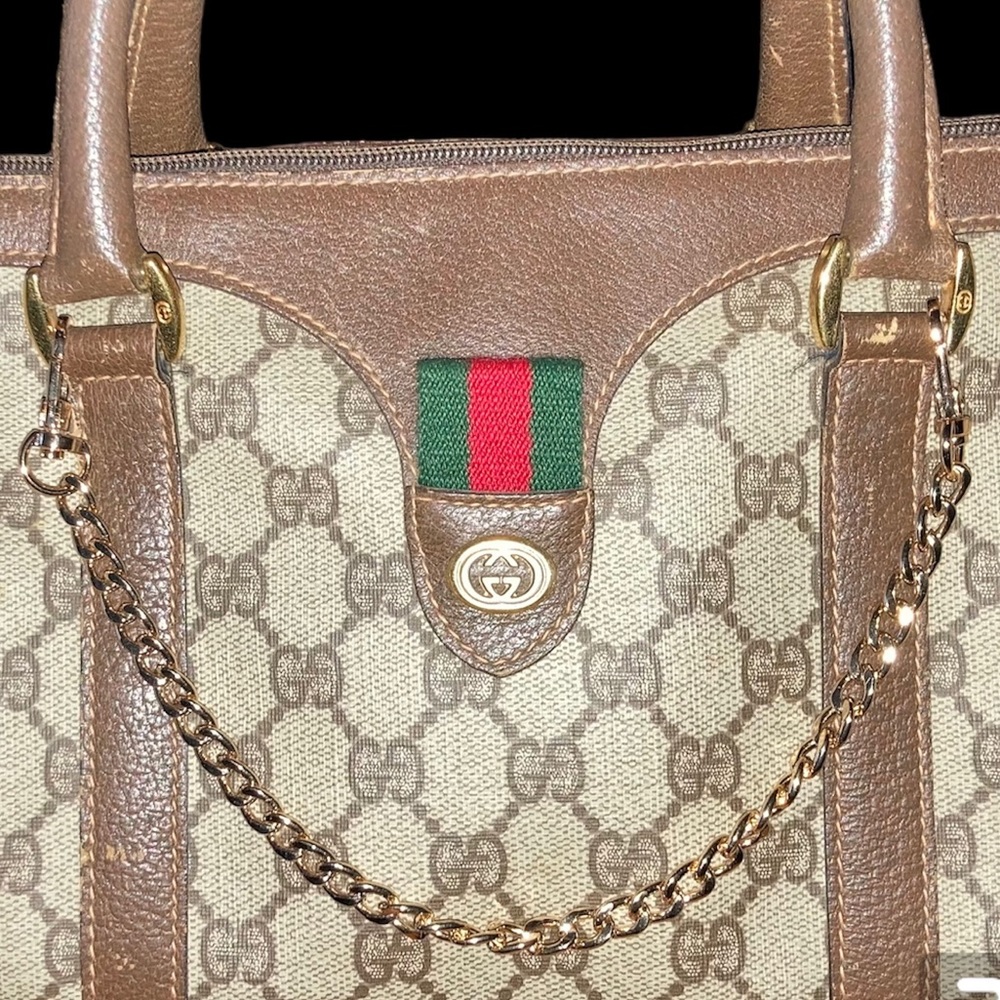 Gucci Brown Monogram Canvas Top-Handle Bag with Green-Red Web - Picture 4 of 11